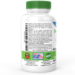 Pour shot of Nexabiotic bottle emphasizing easy-to-swallow capsules.