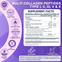 DRFOSTER Collagen Packets label close-up highlights ingredients and benefits.