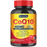 DRFOSTER CoQ10 400mg softgels bottle with 120 servings for energy and heart support.
