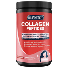 DRFOSTER multi-collagen powder bottle demonstrates broad skin, hair, nails support