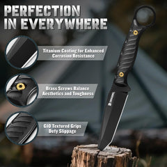 DRGSKL Tanto knife with G10 handle texture delivers a slip-free grip in rain.
