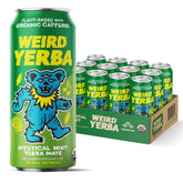 WEIRD Drink Mystical Mint Yerba Mate can front view highlighting Grateful Dead collab and clean energy.