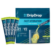 DripDrop Lemon Lime packet on a table ready for quick hydration.