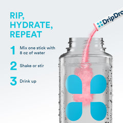 DripDrop single-serve packets in travel pack for convenient hydration.