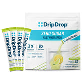 DripDrop sugar-free lemon lime packets dissolving in water for fast hydration.