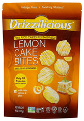 Drizzilicious Lemon Cake Bites packaging for on-the-go snacking.