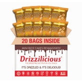 Drizzilicious Mini French Toast Rice Cakes box and bags, a convenient gluten-free snack.