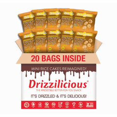 Drizzilicious Mini French Toast Rice Cakes box and bags, a convenient gluten-free snack.