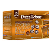 Drizzilicious Cookies & Cream rice cakes bag, gluten-free vegan snack.