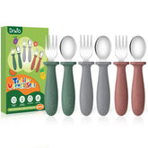 DRKIO 6-piece toddler utensils set arranged for independent self-feeding