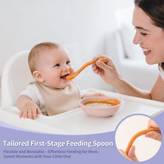 DRKIO bendable-angle spoon shows feeding flexibility from any side.