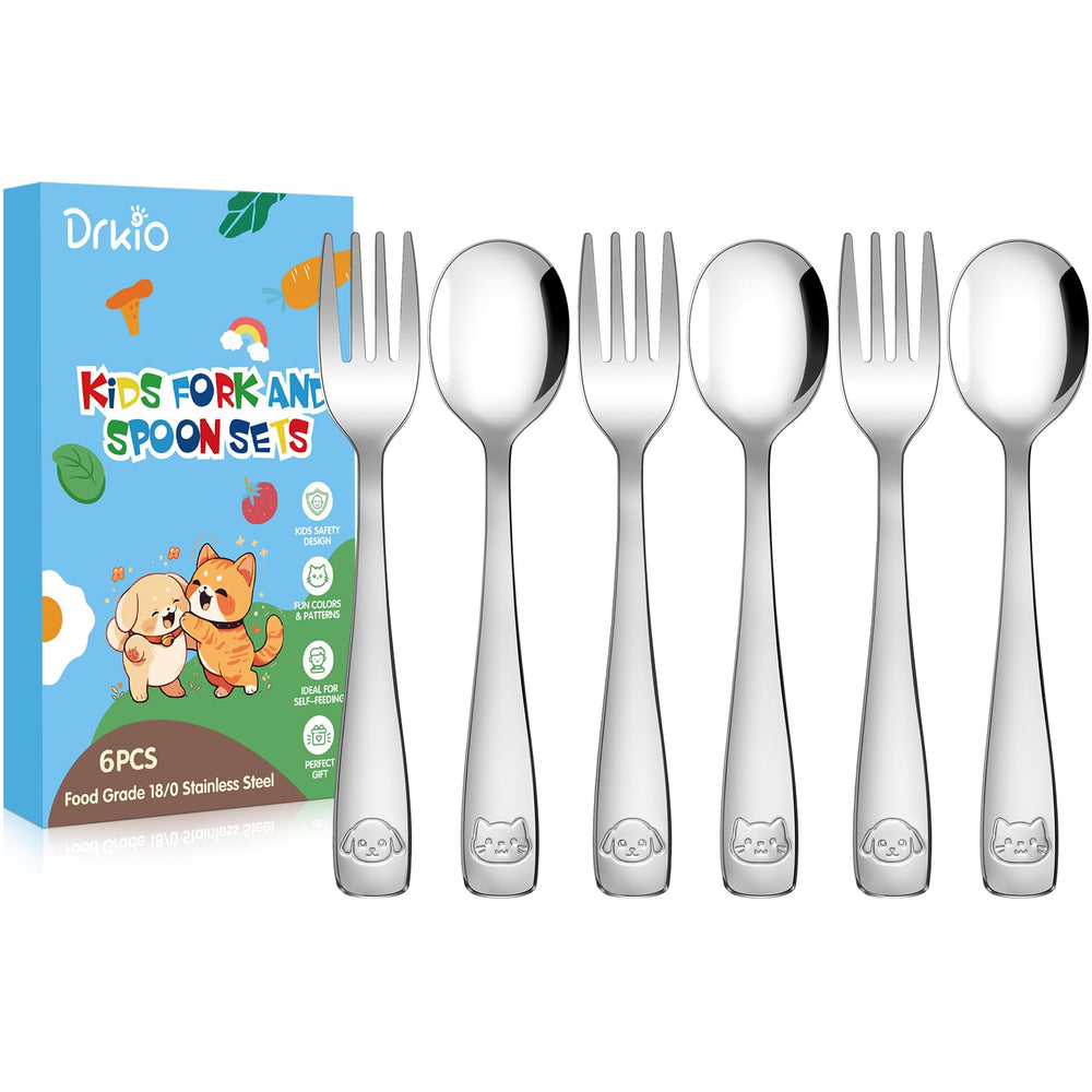 DRKIO 6-piece toddler utensils gift packaging showcases a fun start to meals.