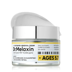 Dr.Melaxin Oyster Pep3 Renewal Cream jar closeup for daily hydration.