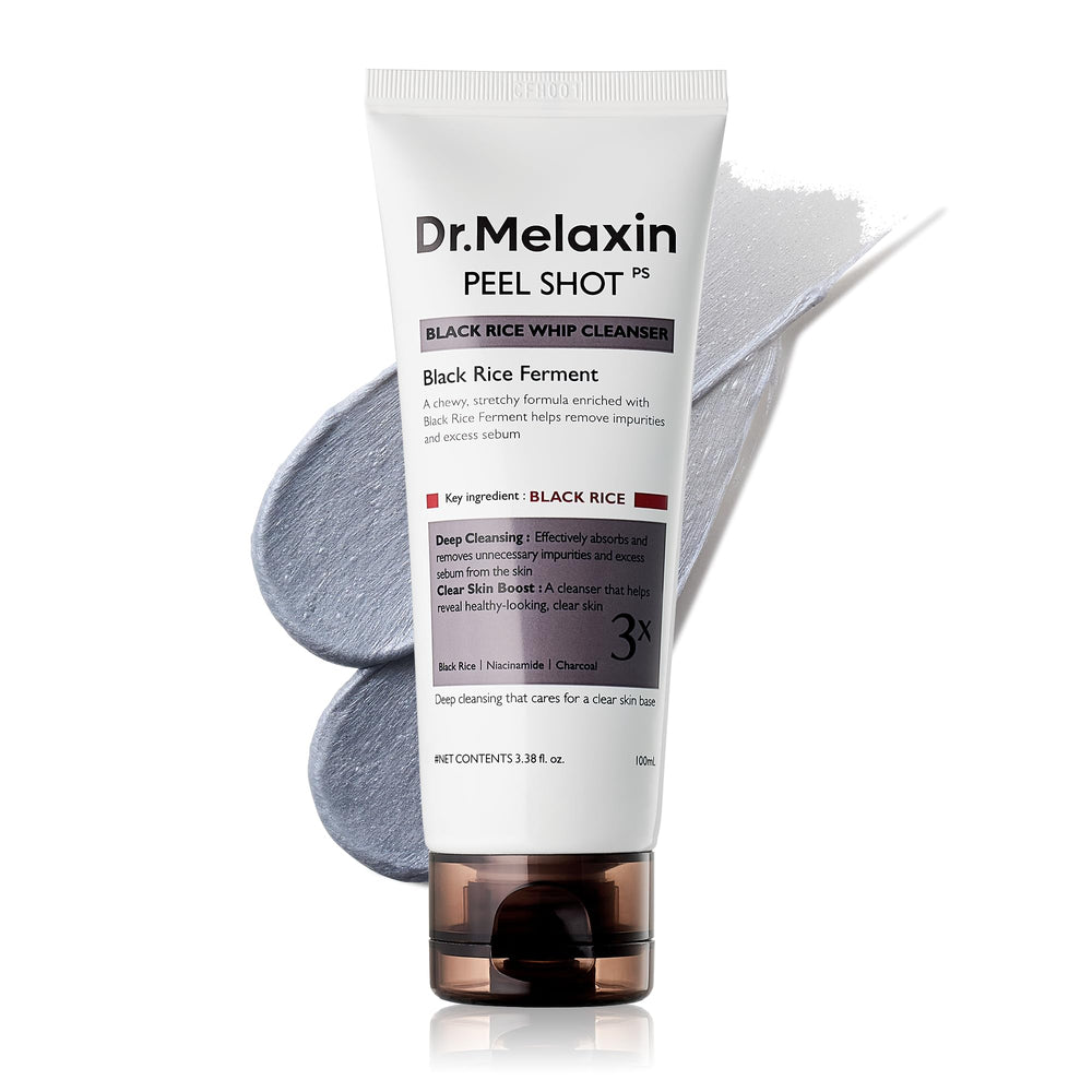 Dr.Melaxin Peel Shot bottle closeup shows the mochi whip cleanser for gentle cleansing.