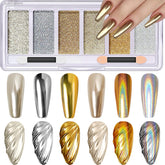 DRMODE Gold Silver Chrome Powder palette opened showing six colors for nail art