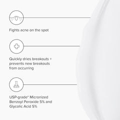 DRMTLGY Acne Spot Treatment serum texture shown for quick absorption.