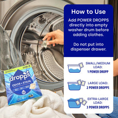 Biobased formula label on Dropps pods emphasizing renewable ingredients.