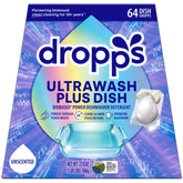 Dropps UltraWash Plus dishwasher pods in unscented formula for powerful cleaning and sparkling dishes.