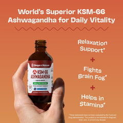 Drops Of Nature KSM-66 Ashwagandha liquid drops pour demonstrating easy dosing for steady energy.