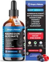 Drops Of Nature magnesium glycinate liquid drops bottle promotes nighttime calm.