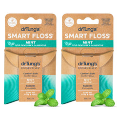 drTung's Smart Floss Mint expanding floss in use, reaching tight spaces.