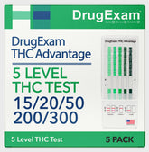 DrugExam THC Advantage kit box showing contents for easy at home testing
