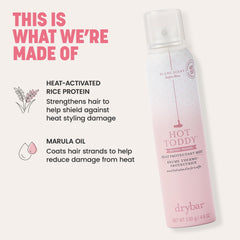 Mist on dry hair with Drybar Hot Toddy for frizz resistance and shine.