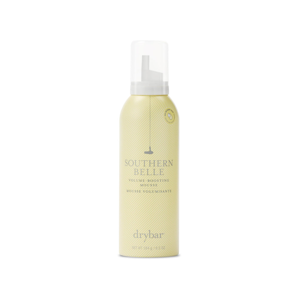 Drybar Southern Belle Volume Boosting Mousse bottle highlights frizz control and body.