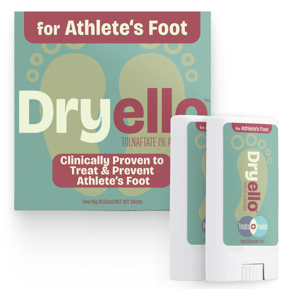 Dryello athlete’s foot stick bottle shows Tolnaftate 1% for targeted care.