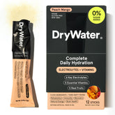 DryWater electrolyte powder Peach Mango packaging for on-the-go hydration.