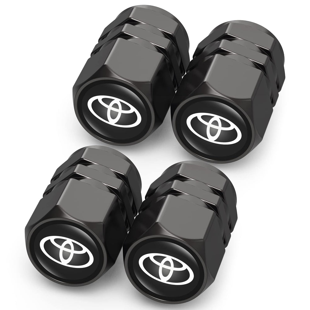 DSVI tire valve caps in black for Toyota Corolla, corrosion-resistant protection.