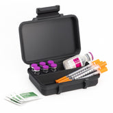 Dual 3ml and 30ml vial case front view showing organized compartments for travel.