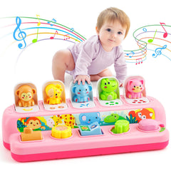 Duchong pop-up toy helps little hands grab and explore for motor development.