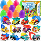 Duchong pull-back vehicles inside Easter eggs for imaginative play.