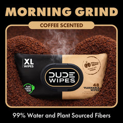 DUDE Morning Grind coffee-oil infusion label highlights energized clean
