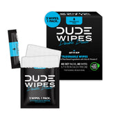Dude Wipes Double Deuce unscented travel pack front view, ideal for on-the-go freshness.