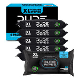 DUDE Wipes extra-large dispenser on bathroom counter for quick refreshment.