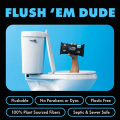 Dude Wipes unscented wipe close-up showing plush texture.