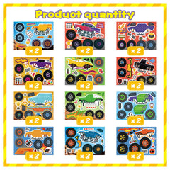 DUJAA Monster Truck sheet features tracks and flags for invitations and gifts.
