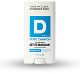 Duke Cannon Air Defense deodorant bottle shows aluminum-free protection for daily wear.