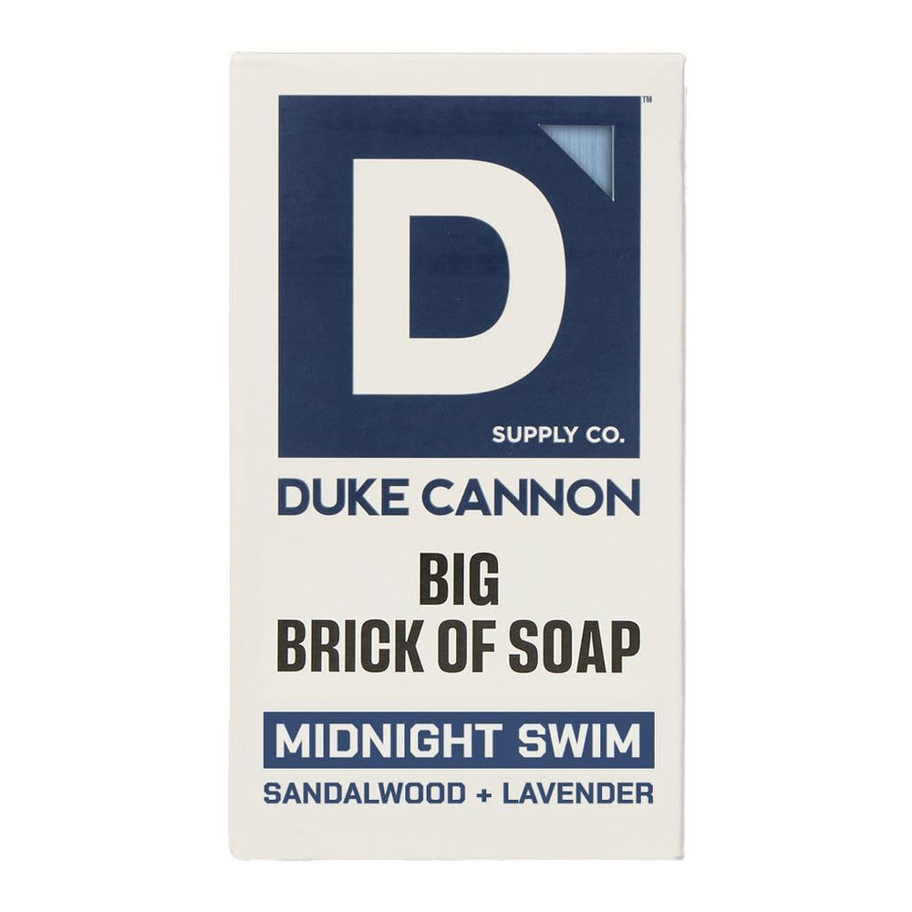 Duke Cannon Big Brick Soap sandalwood lavender front view, large 10 oz block for long-lasting use.