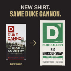 Duke Cannon High Country big brick bar lather close-up showing creamy suds.