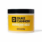 Duke Cannon Hurricane Hold Pomade bottle front with strong hold.