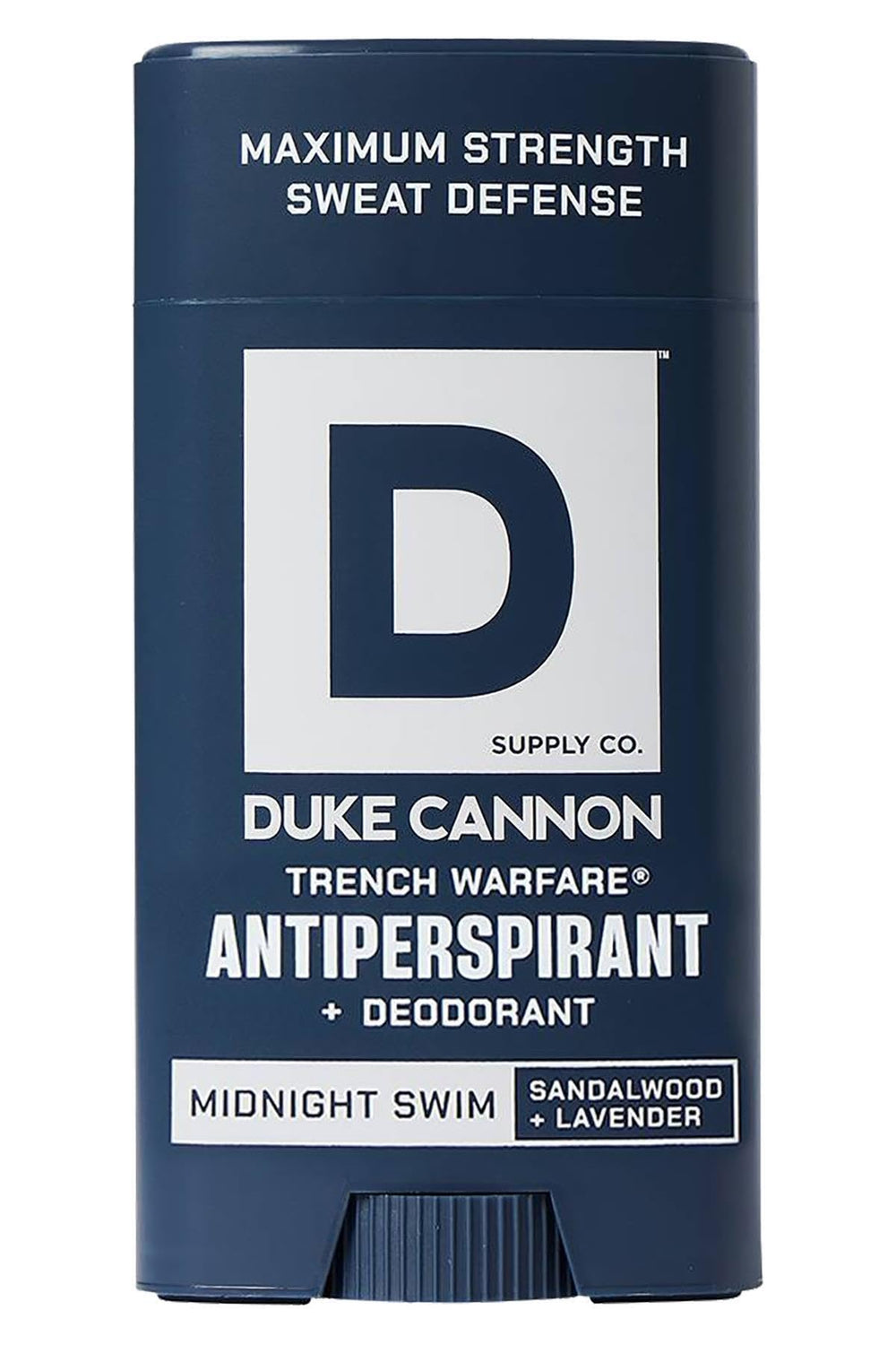 Duke Cannon Midnight Swim bottle front view for all-day protection
