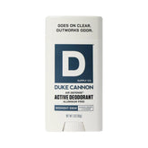 Duke Cannon Midnight Swim deodorant front label shows aluminum-free protection for all-day freshness.