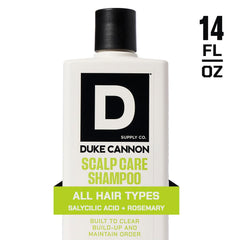Duke Cannon rosemary and arnica extracts close-up for soothing scalp care.