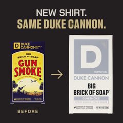 Duke Cannon spent-shells and field-grass scent highlights outdoorsy masculine appeal.