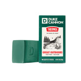 Duke Cannon x Thermos Big Brick Bar Soap outdoors image showing rugged bar for outdoor cleansing