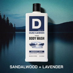 Duke Cannon Thick Body Wash bottle on shelf ready for daily use.