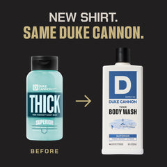 Duke Cannon Thick Body Wash pump bottle releasing thick lather for daily use